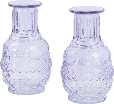 Produktbild von 2er Set Vase Violett Transparent Glas Lila Dekovase Blumenvase Tischdeko Glasvase