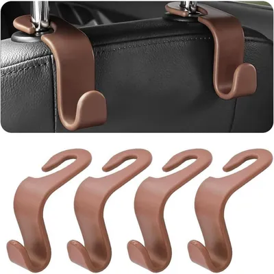 Produktbild von Auto-Kopfstützenhaken 4 Stück Braun zum Aufhängen von Taschen Einkaufstaschen Spielzeug