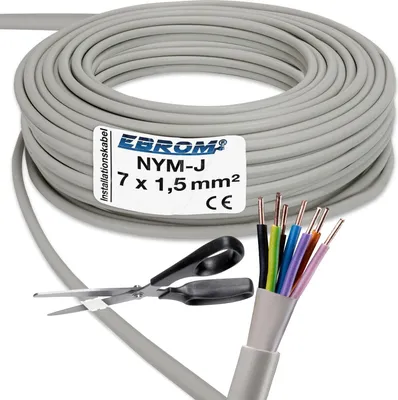 Produktbild von 3,99€/m NYM-J 7x1,5 mm² Installationskabel Mantelleitung FARBIG 7x1,5 mm2 5-100m