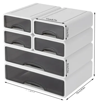 Imagen del producto de Caja de almacenamiento, 6 cajones, diseño apilable, BLANCO