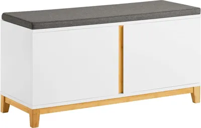 Produktbild von SoBuy Schuhbank, Schuhschrank, Aufbewahrungsbank Eingang, Aufbewahrungsschrank mit gepolsterter Sitzfläche und 2 Türen, für Flur, Eingangsbereich