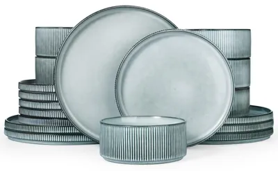 Productafbeelding van 18-delige Dinersets voor 6, borden en kommen, SmokyBlue