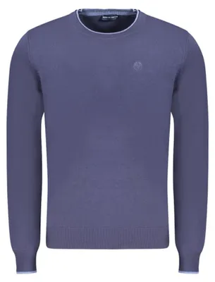 Produktbild von Herren Pullover Blau - Langarm, Rundhals, Kontrastdetails, Stickerei