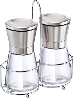 Image de Cheffinger, Moulin à sel et à poivre manuel Acier inoxydable Verre Robuste, Argent