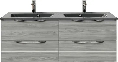 Produktbild von Pelipal Badmöbel-Set Sunline 300 BxHxT 132 x 49,9 x 48 cm Frontfarbe sangallo grau mit Waschtisch Mineralmarmor anthrazi