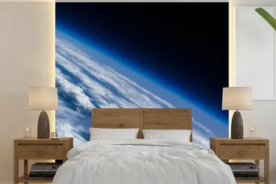 Produktbild von MuchoWow® Fototapete für Wohnzimmer oder Schlafzimmer Wandtapete Vinyl Motivtapete Erde - Weltraum - Wolken - 240x240 cm - Schlafzimmer-Tapete