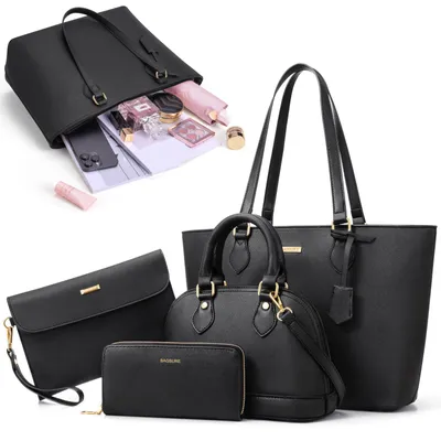 Produktbild von MODFU 4-in-1 Damen Handtaschen & Geldbörsen Set,Kunstleder, Schultertasche, Umhängetasche & Clutch, Shopper, Groß & Stilvoll, Für Alltag, Arbeit & Party