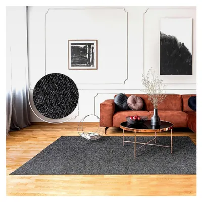 Produktbild von Teppich für Wohnzimmer und Schlafzimmer, Kurzflor, waschbar bis 30 Grad, einfarbiges Design mit meliertem Muster, Größe: 120x160 cm, Farbe: Anthrazit