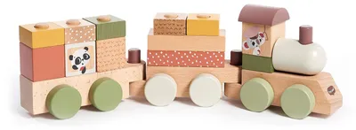 Produktbild von Holzzug Stapelzug Spielzeugzug - 14 Stapelblöcke - 3 Waggons - 14 x 7,5 x 44 cm - Ab 18 Monaten