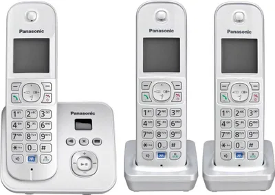 Productafbeelding van Panasonic KX-TG6823: Draadloos telefoonapparaat met lage stralingsuitstoot, ingebouwde antwoordapparaat, nummerweergave, 2 extra handsets, 15 uur spreektijd, 7 dagen stand-by, handsfree functie, DECT