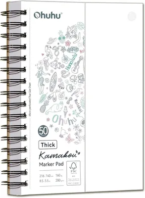 Productafbeelding van Ohuhu A5 Schetsboek - Bleedproof, dubbelzijdig markeringsblad met geüpgraded 280GSM superdik papier, 50 vellen (100 pagina's)
