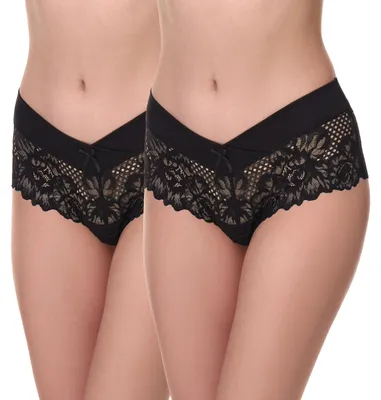 Produktbild von Merry Style Damen Unterhose Hipster Hot Pants mit Spitzenbesatz MSGAB155 (Schwarz (2Pack), 40 (Herstellergröße: L))