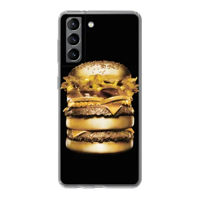 Produktbild von MuchoWow® Handyhülle Schutzhülle Hülle für Samsung Galaxy S21 Goldener Hamburger auf schwarzem Hintergrund. Silikon Softcase Handy Hülle - Softcase