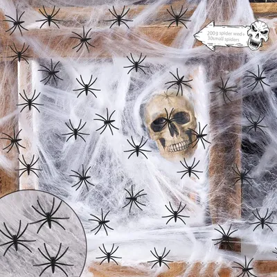 Produktbild von Spinnennetz Halloween – Halloween-Dekoration – Realistische Spinnennetze – 100 g Spinnennetze + 20 Spinnen – Party