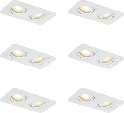 Produktbild von QAZQA - Modern Set mit 6 runden Bad I Badezimmer Außen Einbaustrahlern weiß GU10 50mm dreh- und schwenkbar IP44 2-flammig - Alberto I Außenbeleuchtung I Schlafzimmer - Aluminium Rechteckig - LED geeig