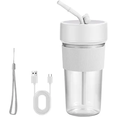 Produktbild von Tragbarer Mini-Standmixer 350 ml,USB wiederaufladbar, 6 Edelstahlklingen, 30 s Mixen,mit Trinkhalm, leicht zu reinigen, perfekt für Smoothies & Shakes