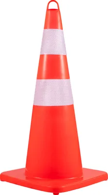 Immagine prodotto di SucceBuy Cono di sicurezza da 12 x 28 pollici - Cono arancione in PVC per traffico/costruzione, 2 collari riflettenti, con anello per le mani, base ponderata per traffico, vialetto, parcheggio