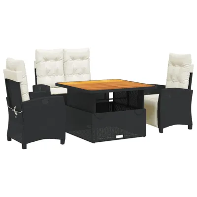Image de vidaXL Ensemble de jardin 4 pièces avec coussins Noir Poly Rattan