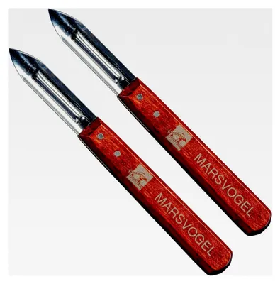 Produktbild von 2er Set Kartoffelschälmesser | 2-schneidig | Holzgriff | geeignet zum Schälen von Obst und Gemüse