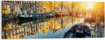 Produktbild von Bild auf Leinwand - Leinwandbild - Kanal Boot Amsterdam Wasser - 150x50cm - Wand Bild - Wanddeko - Leinwanddruck - Bilder - Kunstdruck - Wanddekoration - Leinwand bilder - Wandkunst - CA150x50-2857