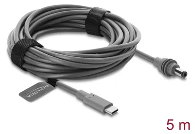Productafbeelding van Delock USB Type-C™-connector naar DC 5,5 x 2,1 mm kabel, 5 meter, grijs