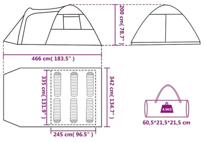 Productafbeelding van vidaXL Koepeltent voor gezinnen, 6 personen, oranje, waterdicht