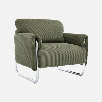 Produktbild von sweeek - Vintage-Sessel mit Cordbezug und verchromtem Gestell - Khaki