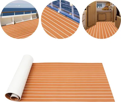 Image de Tapis EVA autocollant - Tapis de pont/sol pour bateau - 240×90 cm - Rayé - Style classique - Marron