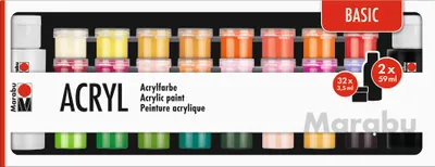 Produktbild von Marabu Acrylfarben Set Basic 32x 3,5 ml 2x 59 ml