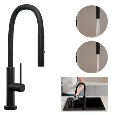 Produktbild von PRIMAGRAN Küchenarmatur 6030 FLEX, 360° drehbar, Hochdruckarmatur, mit flexiblem Auslauf, Edelstahl Schwarz