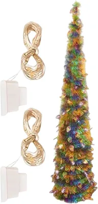 Image de Arbre de Noël artificiel avec LED - Arbre de décoration de Noël - Décoration festive - Pliable et réutilisable - 150 cm - Multicolore