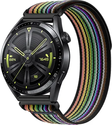 Produktbild von BStrap Velcro Nylon Armband für Huawei Watch GT 42mm, black rainbow