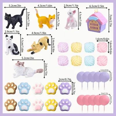 Productafbeelding van Taartdecoratie kat taarttoppers verjaardag katten - Set van 35