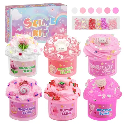 Image de Jeu de pâte à modeler "Slime" rose dégradé, comprenant 6 pots (couleurs : glace, beurre, cristal), idéal pour les enfants