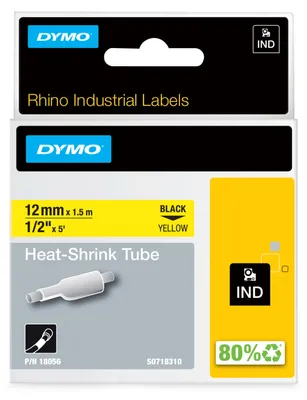 Produktbild von DYMO Rhino Schrumpfschlauch-Kabeletiketten 19 mm Schwarz/Weiß 1,5 m