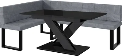 Produktbild von MEBLINI Eckbank für Esszimmer mit ausziehbarem Tisch - Küchenbank - Essecke - Sitzecke Küche - PETER - U-Beine 142x196x87cm Links - Grau Samt/B Schwarz Hochgl.