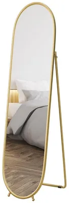 Image de Miroir mural ovale, avec cadre en métal | Couleur : doré transparent | Dimensions : 4 x 40 x 160 cm