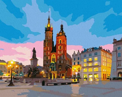 Zdjęcie produktu dla MALOWANIE PO NUMERACH Z RAMĄ Obrazy do malowania - Rynek Kraków 50x40 cm