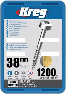 Produktbild von Kreg Pocket-Hole Schrauben 38 mm, Verzinkt, Flachkopf, Feingewinde - 1200Stk.