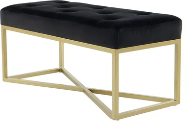 Produktbild von QIYANO Sitzbank Samt gesteppte Polsterbank mit Gold Metallfüßen Schwarz für Wohnzimmer Schlafzimmer