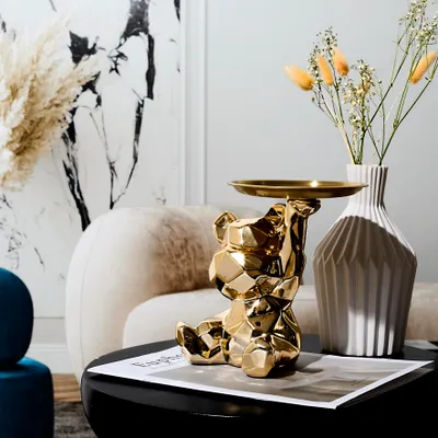 Image de Statue - HOME DECO FACTORY - Ourson - Vide Poche - Doré