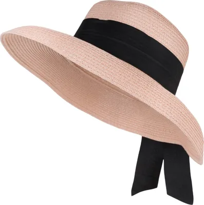 Produktbild von styleBREAKER Damen Sonnenhut mit breitem Schwarzem Zierband, breite Krempe, Strohhut, Papierstroh Hut 04025036