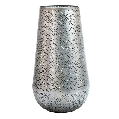 Produktbild von FineBuy Dekovase Metall 47cm Silber Design Blumenvase Groß Metallvase Modern Bodenvase rund für Trockenblumen Standvase Hoch Wohnzimmer Deko Handmade