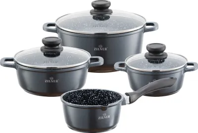 Produktbild von Schwarze Töpfe und Kasserolle mit Marmorbeschichtung, Induktionstöpfe