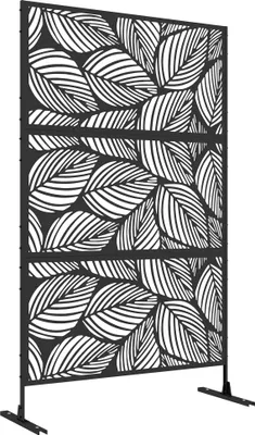 Produktbild von Outsunny Raumteiler 3-teilig 122 x 198 cm Gartensichtschutz, Trennwand 3-TLG Sichtschutz aus Stahl Freistehend Paravent mit Blättermuster Raumteiler für Garten, Terrasse, Schwarz