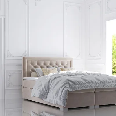 Produktbild von Boxspringbett GLAMI 160x200 cm - Doppelbett mit Kopfteil und Bettkasten, mit Multipocket-Matratze + Topper - Beige Magic Velvet 2201