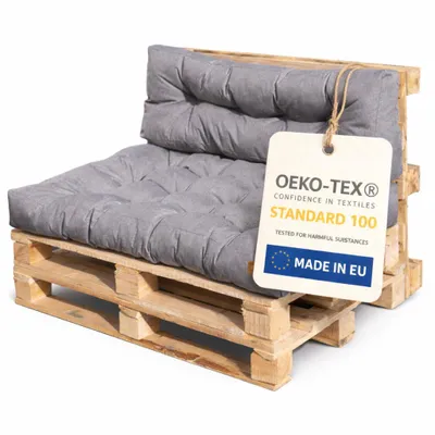 Produktbild von Palettenkissen 120 x 80 2-teiliges Set für Palettenmöbel Wasserdicht Europaletten Polster  EU Palettensofa gesteppt komplett hellgrau