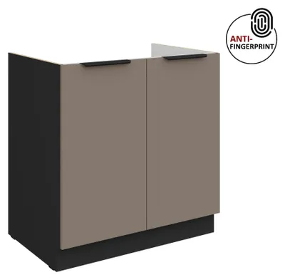 Produktbild von Küchen Spülenunterschrank 80 cm Küche ARIA Sandgrau ultra matt + Schwarz matt, hochwertige Fronten mit Anti Fingerprint Beschichtung Küchenzeile Küchenblock