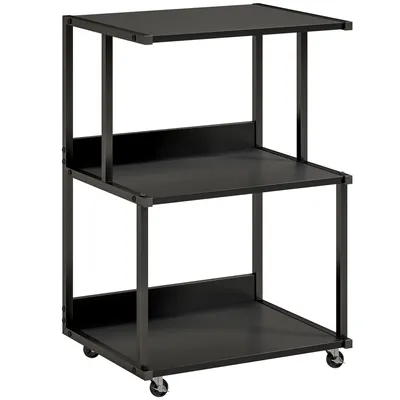 Immagine prodotto di Mobile Supporto Stampante 3 livelli 50x40x75 cm con Ruote e Ripiani in Metallo Nero