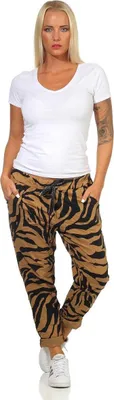 Immagine prodotto di Pantaloni da jogging da donna, pantaloni per il tempo libero con motivo, marrone S/M/L